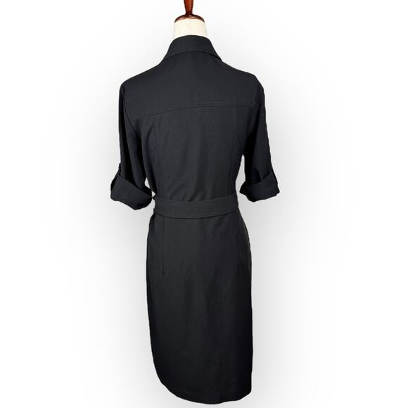 Sharagano Black Front Zip Dress with Cinch Waist Belt Cuffed Sleeves Size 4 - Picture 9 of 13